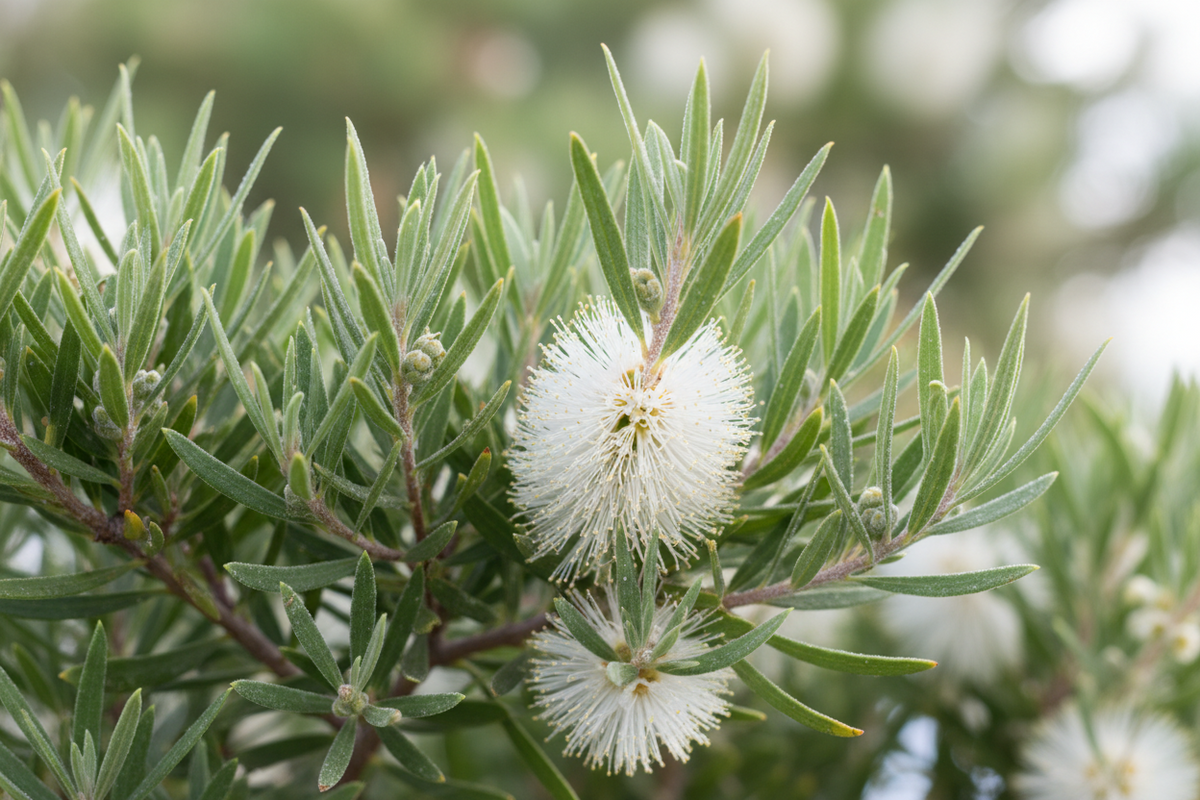 Close-up of tea tree, a naturally antimicrobial botanical in Kyrra